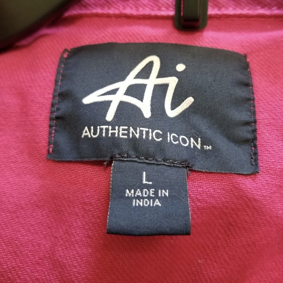 American Idol Star Hot Pink Black Gold White Fuschia Jean Denim Jacket Size L - Picture 3 of 5